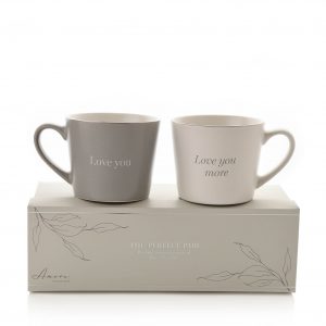 Set of 2 Grey & White MUGS Love You & Love You More